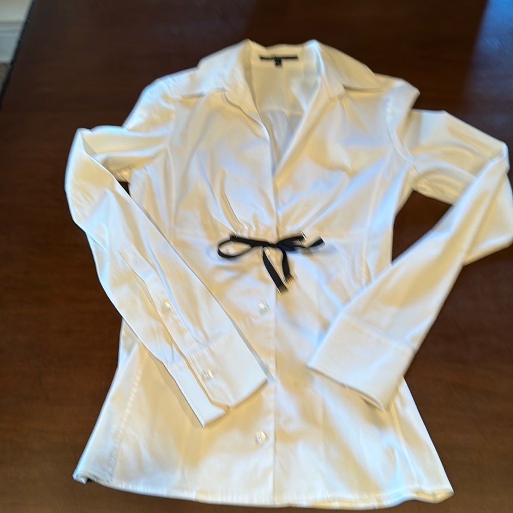 EUC Gucci Blouse Off White with Black tie at front Size 38